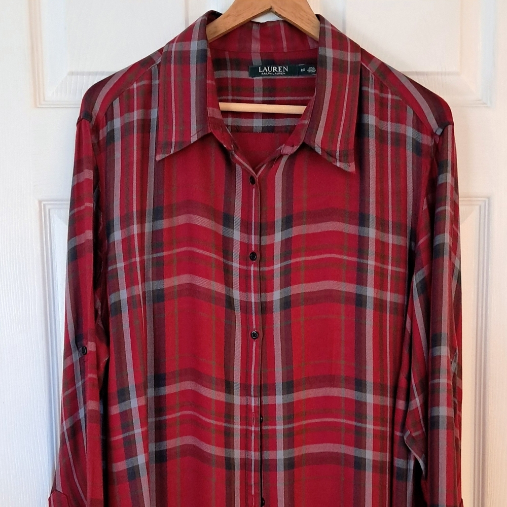 Lauren Ralph Lauren Red Plus Size Plaid Button  Down Shirt | 2x